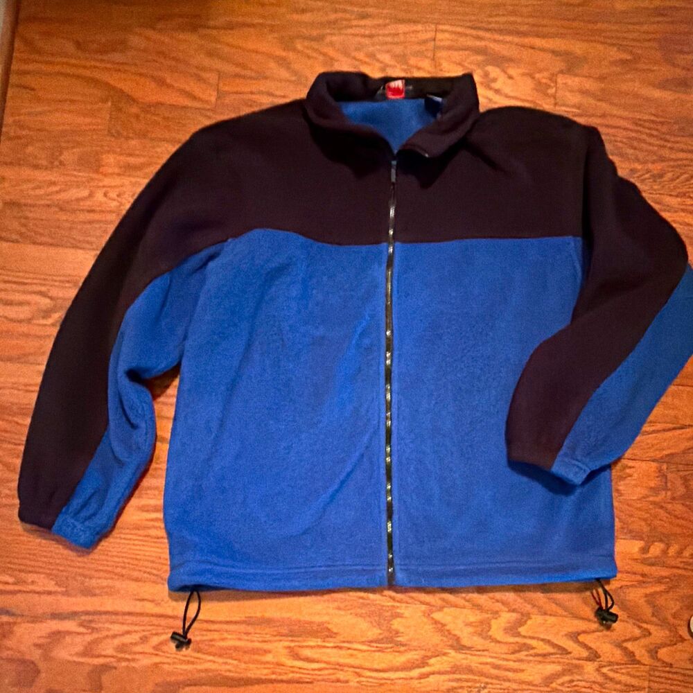 Vintage SJB Sport Two-Tone Blue Black Full Zip Fleece Jacket Size Men’s Large